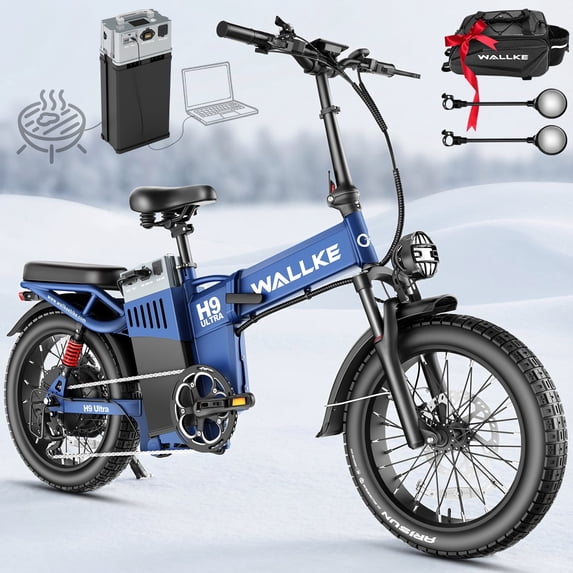 Wallke H9 Ultra 2-in-1 4000W Electric Bike + Portable Power Station, 40MPH Fast Ebike for Adults, 48V 55Ah Battery, 180mile Long Range E-Bike, Torque Sensor, 20" Fat Tire All Terrain Bicycle