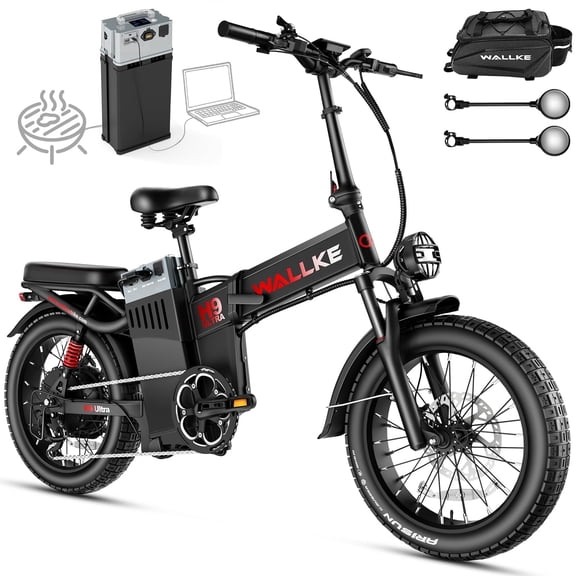 Wallke H9 Ultra 4000W Electric Bike + Portable Power Station, 40MPH Fast Ebike for Adults, 2-in-1 E-Bike Battery +Solar Generator 48V 55Ah Long Range, Torque Sensor, 20" Fat Tire All Terrain Bicycle