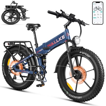 W Wallke 2800W Dual Motor Folding Electric Bike For Adult, 48V 22Ah Long Range E-Bike, 26" Fat Tire All Terrain 31-35MPH Fast Ebike, Full Suspension Mountain Offroad City E-Bicycle, UL2849