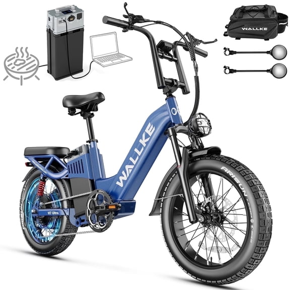 W WALLKE H7 Ultra 4000W Ebike, 37MPH Electric Bike, 48V 55Ah Portable Power Station Battery, Torque Sensor, 20" Puncture-Proof Fat Tire