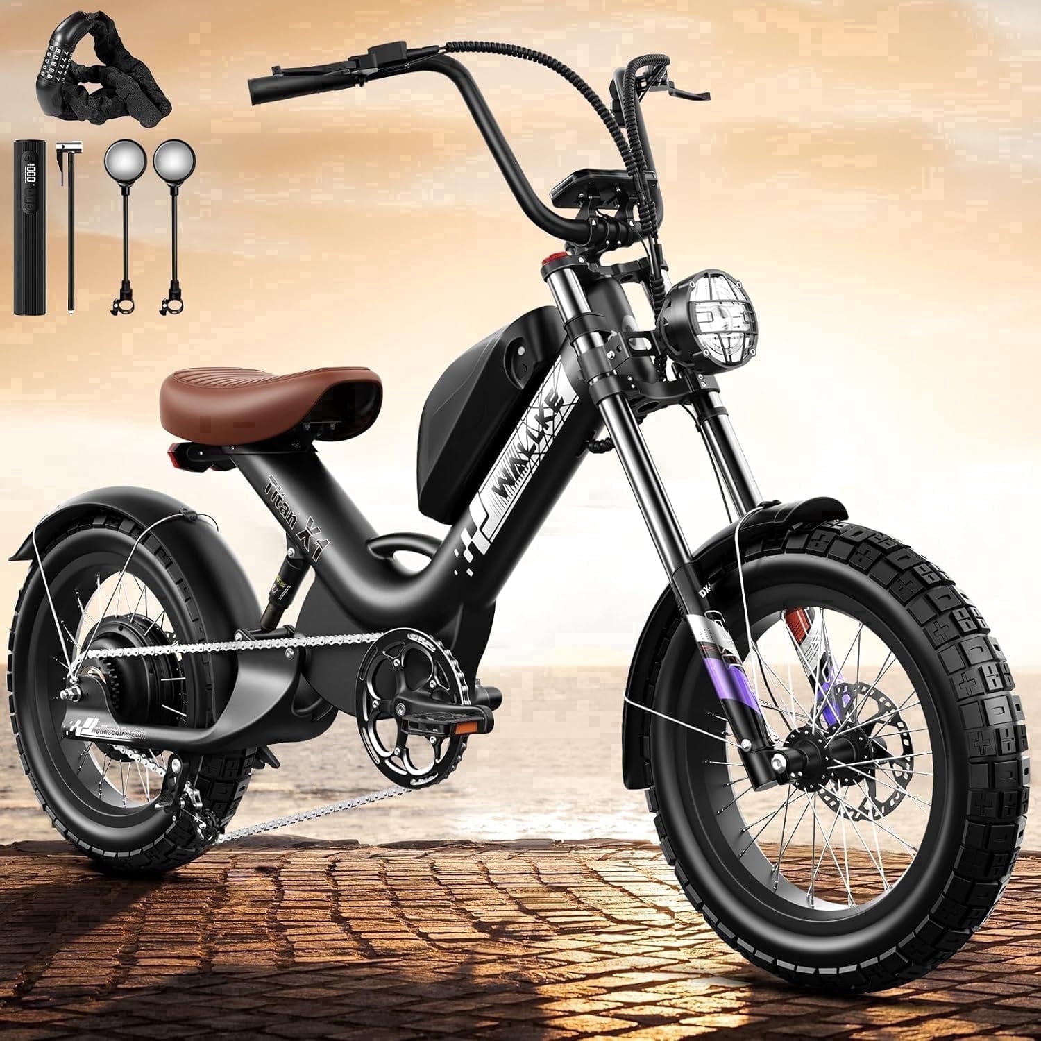 W WALLKE Titan X1 Carbon Fiber Frame Electric Bike, 30Ah Long Range Ebike for Adults, 3800W 40MPH Fast E Bike, 20"x5" Puncture-Proof Fat Tire