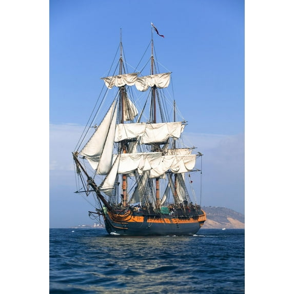 Wallmonkeys Hms Surprise Sailing Ship at Sea under Full Sail Peel and Stick Wall Decals Mural WM235647 (24 in W x 36 in H)