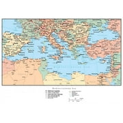 Wallmonkeys Map of the Mediterranean (europe) Peel and Stick Wall Decals WM241482 (12 in W x 8 in H)