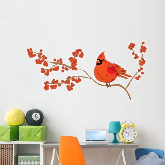Wallmonkeys Red Cardinal Branch Wall Decal Peel and Stick Animal Graphics (72 in W x 38 in H) WM361877
