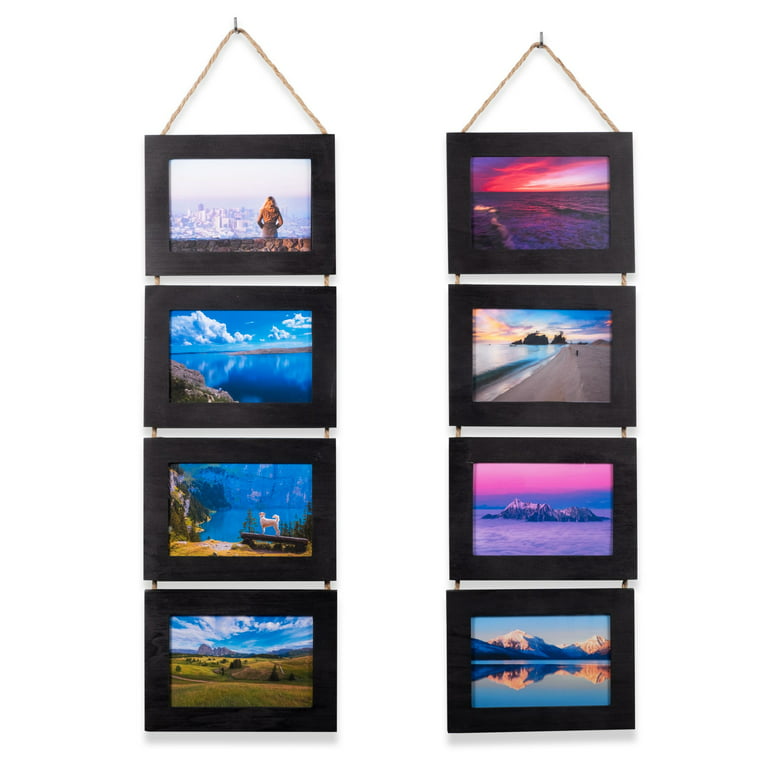 WOODARIES Hanging Collage Picture Frame - 4” x 6” Photos - Walnut