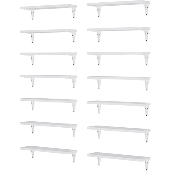 Wallniture Arras 17'' x 4.5'' White Wood Floating Shelves Set of 14