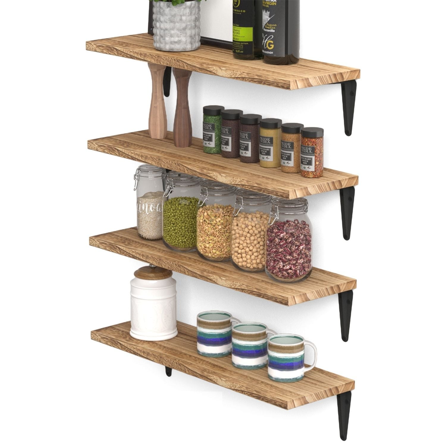 Arras 17" Light Brown Paulownia Wood Floating Shelves with Black Brackets