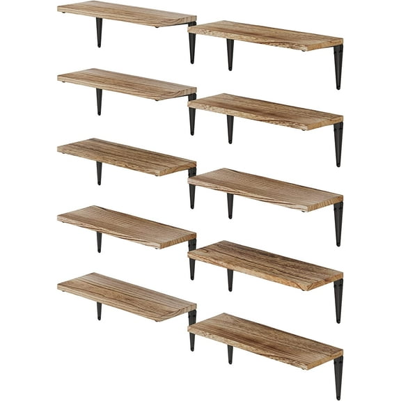 Wallniture Arras Floating Shelves for Wall Decor, 17"x 6" Bookshelf Living Room Decor, Kitchen Organization and Storage, Office Wall Shelves, Burnt Set of 10