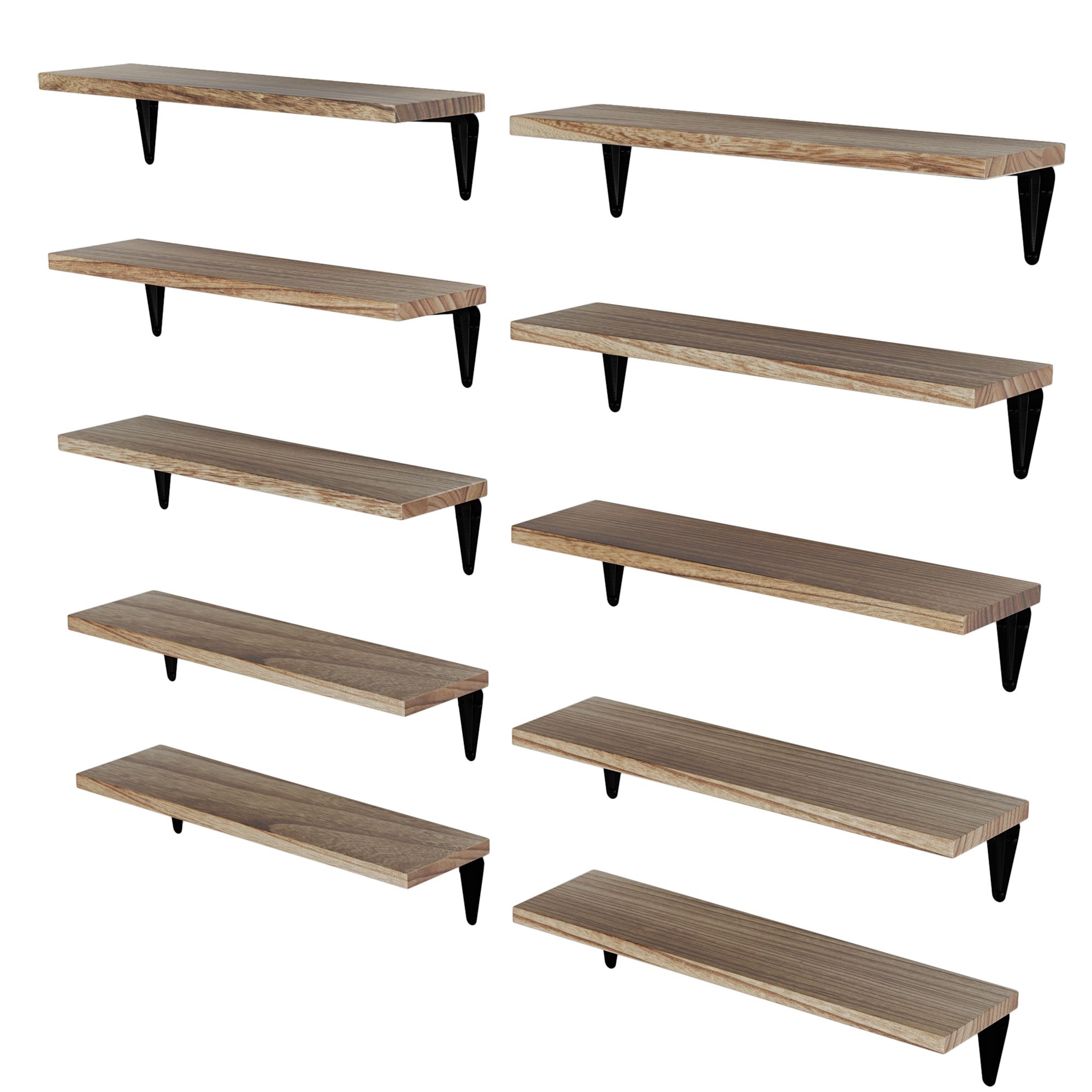 Wallniture Ponza 17" Wall Shelf Rustic Decor Set of 4 Floating Shelves, Wood, Natural Burned