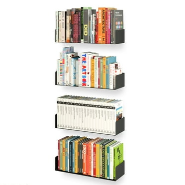 Wallniture Bali 17" Floating Bookcase U Shape Metal Shelf Decor DVD Wall Storage for Living Room and Game Room, Black, Set of 4