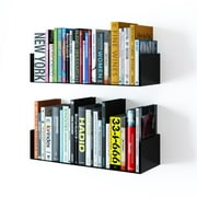 Wallniture Bali 17" Floating Shelves for Wall U Shaped Metal Bookcase Wall Mount DVD Shelf, Black, Set of 2