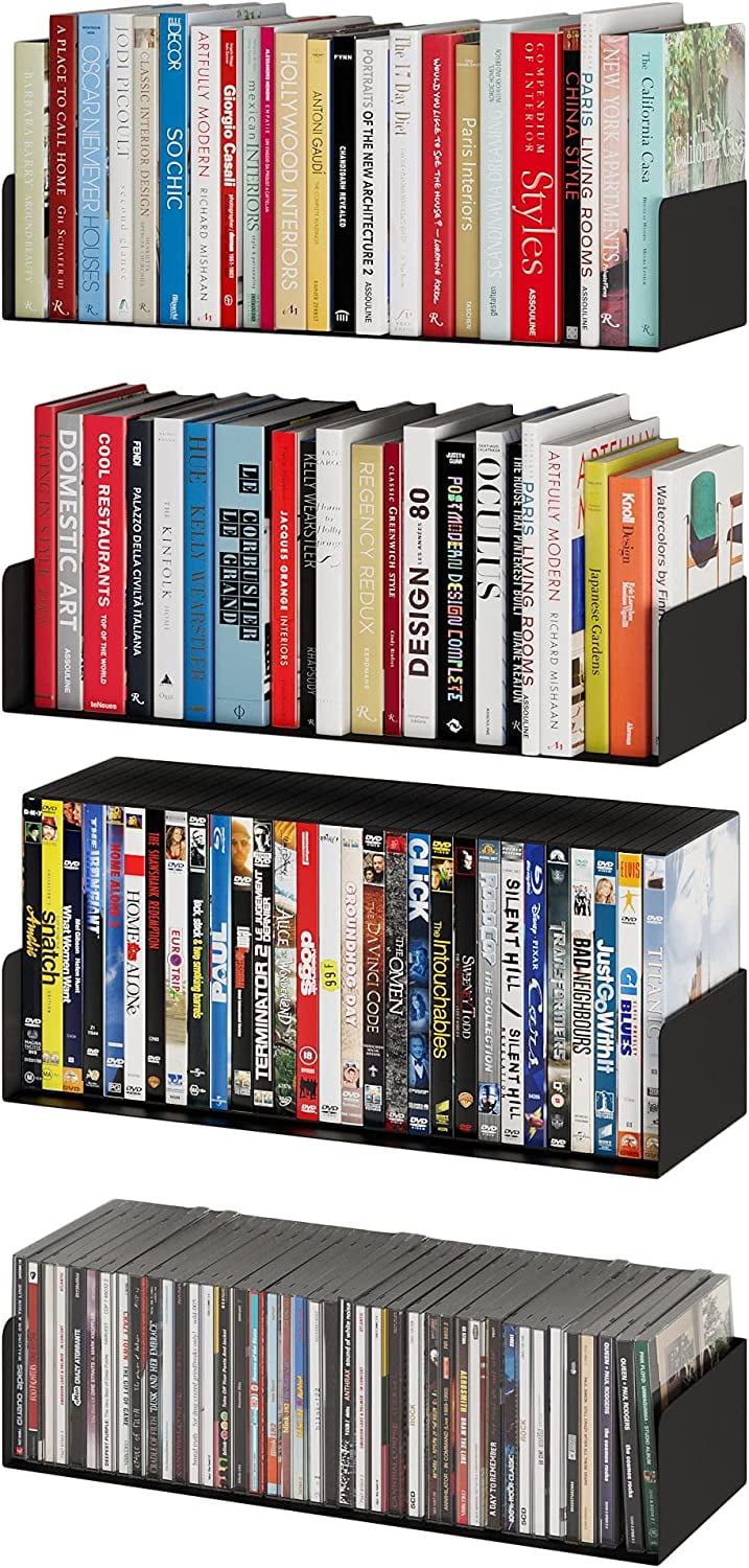 Wallniture Bali Black Floating Shelves for Wall, CD DVD Storage Shelves ...