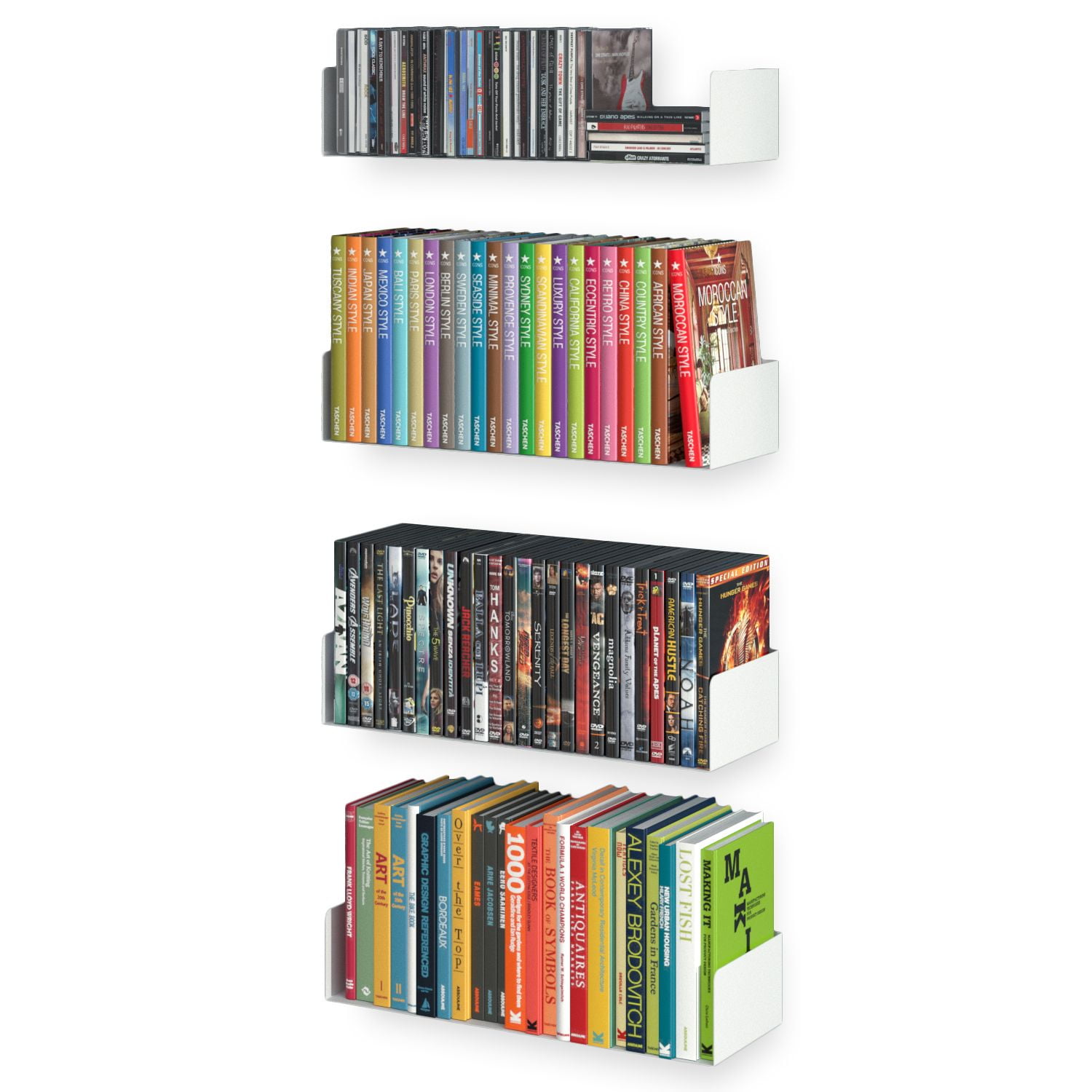 Wallniture Bali UShape Wall Shelves White Floating Bookshelf Metal