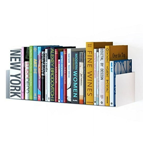 Wallniture Bali U-Shaped Metal Wall Shelf White Floating Bookcase Media Display Storage Shelf for DVDs, CDs, Photos, Picture Frames Living Room Decor