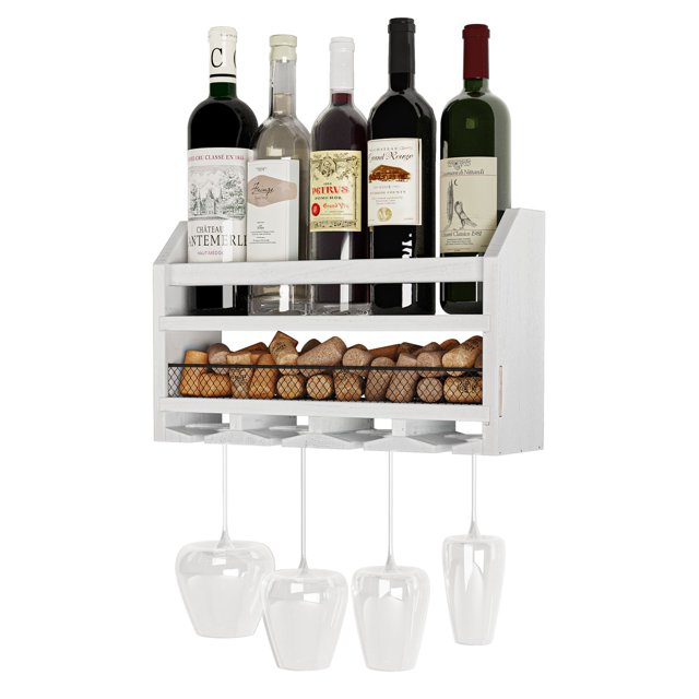 Wallniture Blanc Wood Wine Rack Wine Glass Holder for Wall Stemware