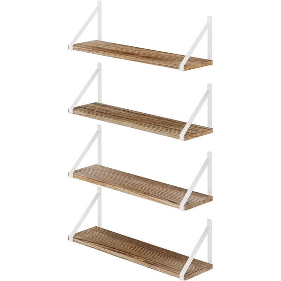 Wallniture Bora 24"x6" Rustic Floating Shelves, Wall Bookshelf Living Room Decor, Shelves for Bedroom Decor, Bathroom Shelf Unit, Wall Mounted Floating Shelf for Kitchen Burnt Set of 4
