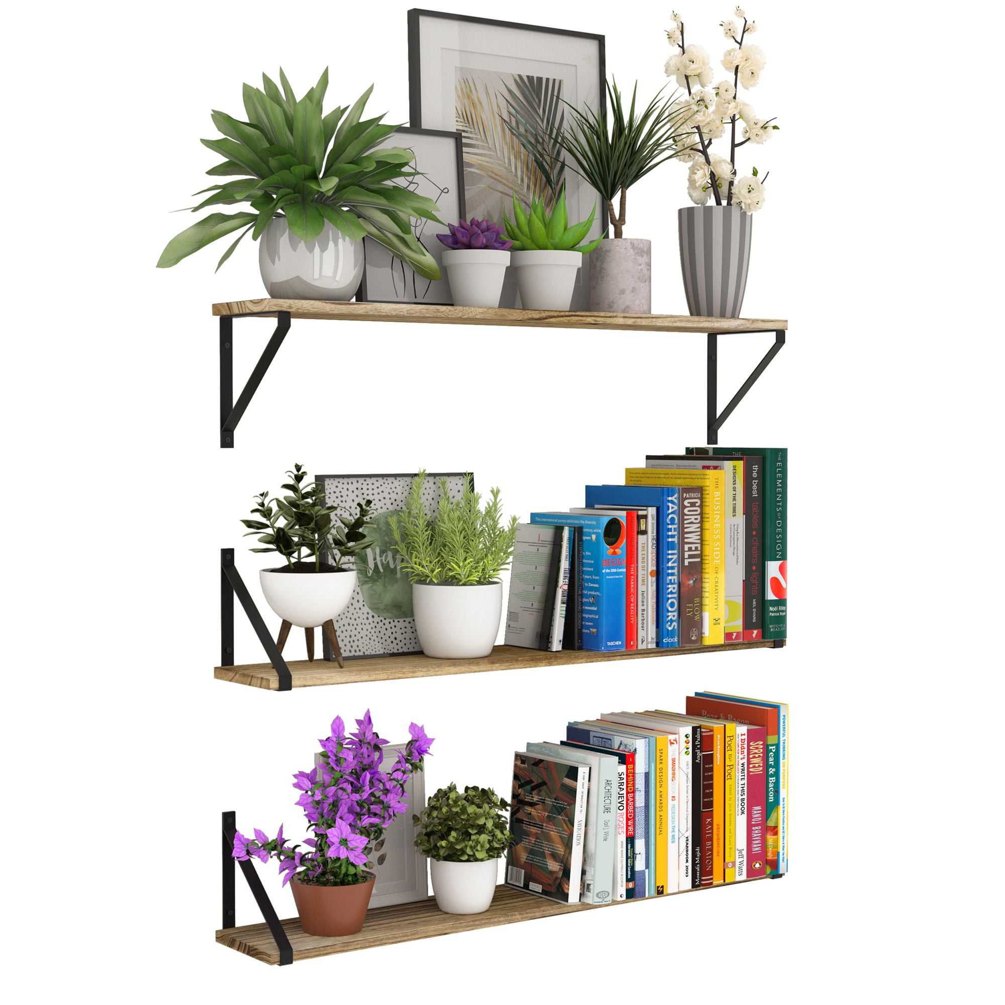 BORA 36x6 Large Floating Shelves for Wall Storage, Wood Wall Shelves for  Living Room Decor - Set of 2, or 3