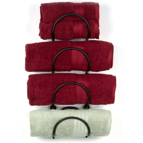 Wallniture Boto Wall Towel Rack for Bathroom Hook and Rack for Towel Farmhouse Bathroom Decor Towel Set, Iron, Black, Set of 4