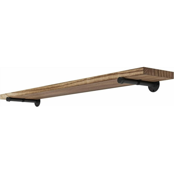 Wallniture Burnt Finish Pipe Wall Shelf - 9.25'' Deep, 1.5'' Thick Solid Wood, Lengths: 48", 60", 72", 84" - Includes Pipe Brackets (60'')