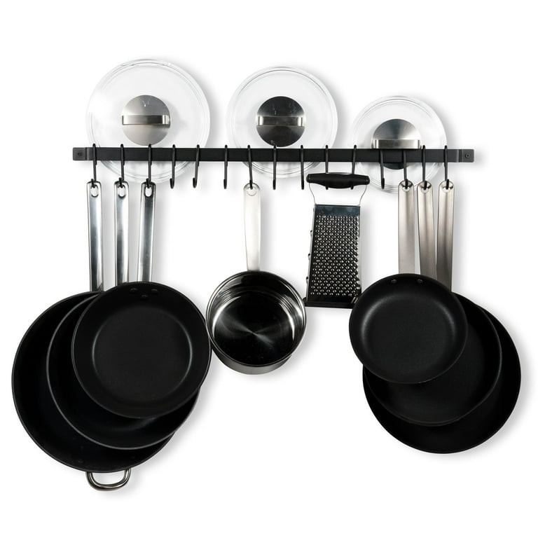 Wallniture Casto 30 Kitchen Rail with 15 S Hooks Utensil Holder Pots and  Pans Hanging Rack Metal Wall Hanger, Frosty Black 