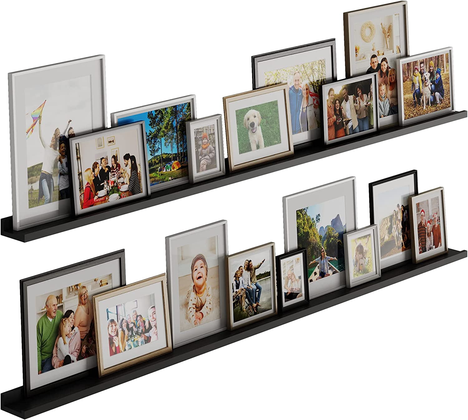 Wallniture Denver 72" Floating Shelves for Picture Frames Collage Wall Decor Picture Ledge Living Room, Vinyl Record Holder Black Set of 2