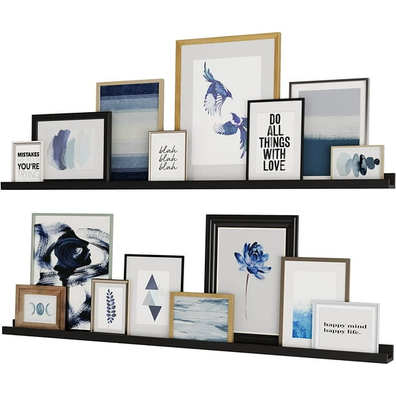 Wallniture Denver Picture Ledge Shelf 60" Floating Shelves Black, Set of 2