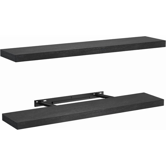 Wallniture Floating Shelves Set of 2, Black 32 Inch, Engineered Wood Wall Mounted, Hidden Bracket Design, Black / 32 inches