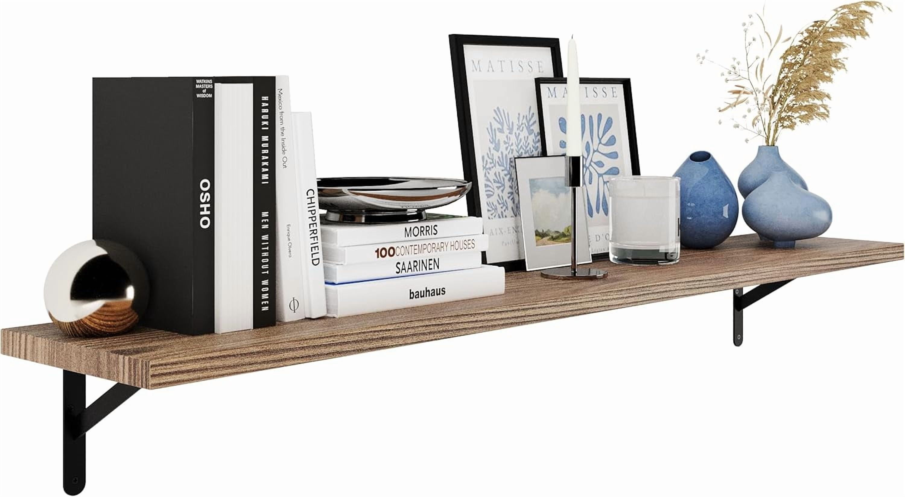 Wallniture Forme 54 x 10 inch Wood Floating Shelves for Living Room, Bedroom, Kitchen Storage Shelving, Wall Mounted Long Shelf, Natural Burnt Color, 1pc