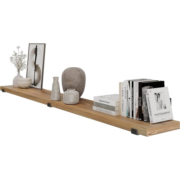 Wallniture Forte 72"x9.5" Floating Shelves for Wall, Living Room Wall Bookshelf, Rustic Wall Shelves for Bedroom, Wall Shelf for Kitchen, Office & Dining Room Floating Shelf, Burnt