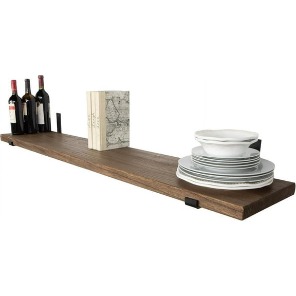 Wallniture Forte Wooden Board 60" Long, 11.25'' Deep, 1.5" Thick, Rustic Wood Floating Shelf for Wall with Heavy Duty Metal Brackets, Farmhouse Style Shelving for Home Decor, 1pc (Provincial)