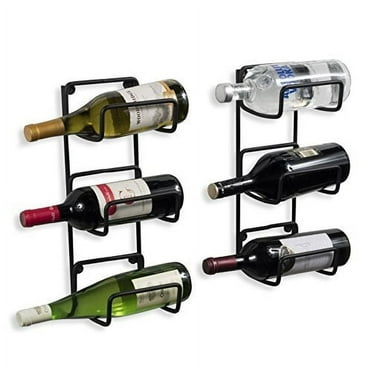 Wallniture Moduwine Wine Rack Wall Mount, Wrought Iron 6 Sectional Bottle Holder, Set of 2, Black