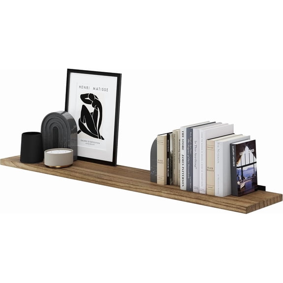 Wallniture Palm 48 inch Floating Shelf, Heavy Duty Brackets Included, Rustic Wooden Shelves for Wall, 1pc, Burnt Finish