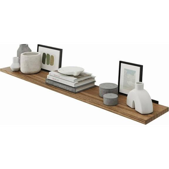 Wallniture Palm 60 inch Long, 10" Deep, 1" Thick Wood Floating Shelves for Bedroom, Wall Mounted Rustic Bookshelf, Wooden Shelf for Storage, Decor, Books, Plants, Burnt Finish