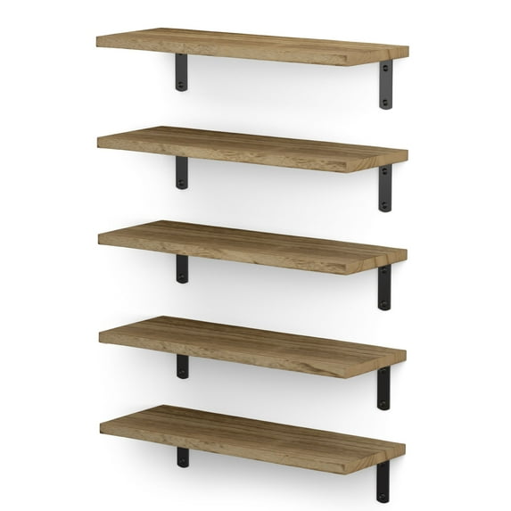 Wallniture Palma 17"x6" Rustic Floating Shelves Set of 5 Wall Bookcase Shelf for Living Room Kitchen Bathroom Bedroom, Natural Burned