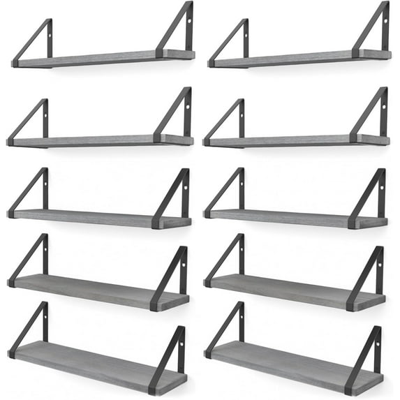 Wallniture Ponza 17'' x 4.5'' Floating Wall Shelf Bathroom, Small Wood Book Shelves for Wall Storage, Wall Mounted Shelf, Dining Room, Bedroom, Living Room, Office & Kitchen Organization, Gray, 20pcs