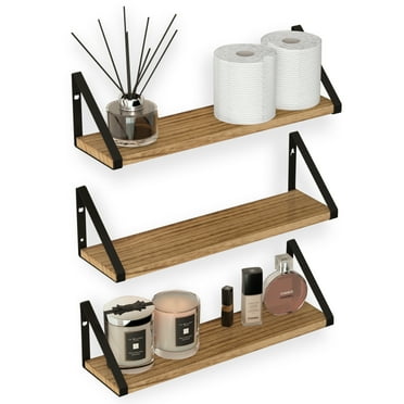 Wallniture Ponza Wall Shelf for Rustic Decor, 17" x 4.5", Natural Burned, Set of 3