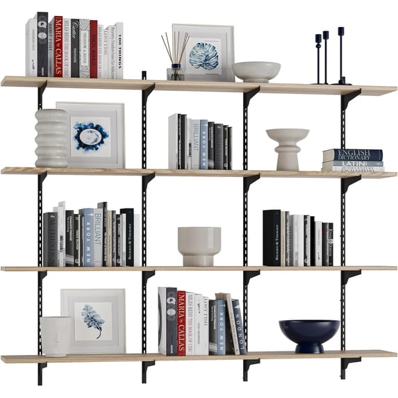 Wallniture Turin 60" Wall Bookshelf, Floating Shelves for Bookcase, Storage Shelves, Wall Book Shelves with Adjustable Standard Rail Bracket System, Rustic Book Shelf for Wall, Burnt
