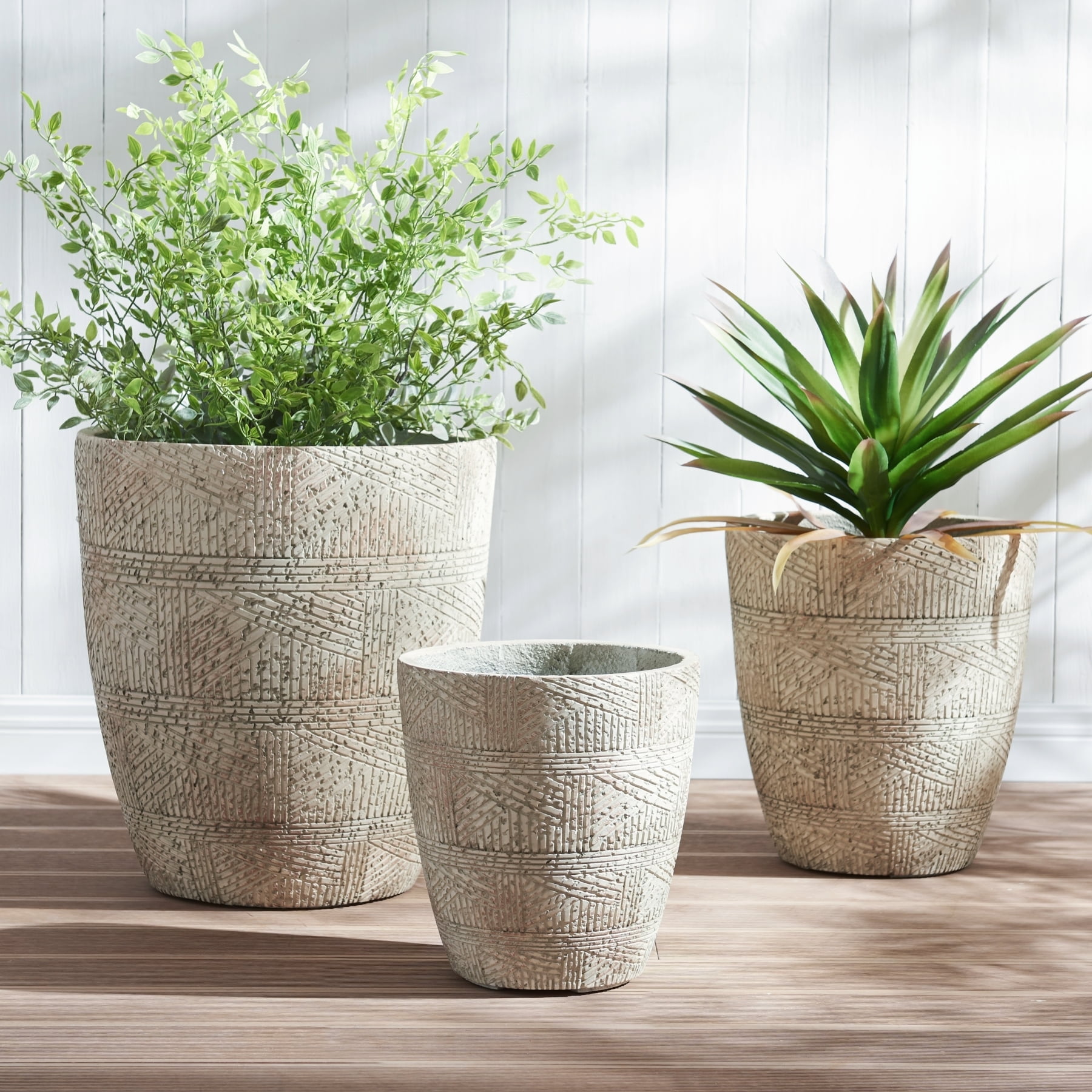 Wallowa Concrete Flower Pots with Drainage Holes, 17.6"+13.8"+9.8" Dia Round Plant Container for Indoor or Outdoor, Set of 3, Gray