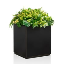 Wallowa Metallic Cube Planter 17Lx17Wx20H inches, Large Outdoor Square Planter 24lbs Black