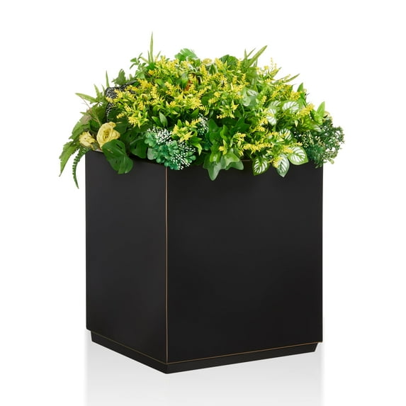 Wallowa Metallic Cube Planter 17Lx17Wx20H inches, Large Outdoor Square Planter 24lbs Black