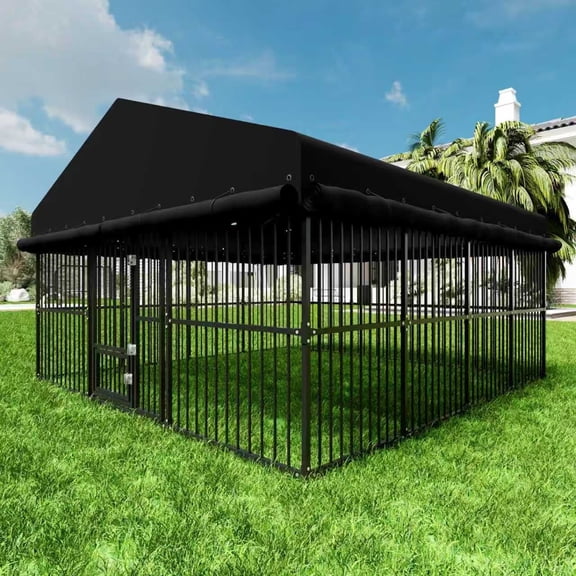 Wallowsun 10x10x6 FT Large Outdoor Dog Kennel, Heavy-Duty Metal Dog Cage with Swivel Door and Full-Cover Waterproof Oxford Cloth Enclosure, Weatherproof Shelter for Medium & Large Dogs