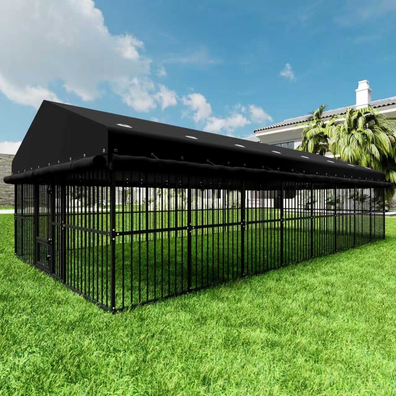 Wallowsun 10x20x6 FT Large Outdoor Dog Kennel, Heavy-Duty Metal Dog Cage with Swivel Door and Full-Cover Waterproof Oxford Cloth Enclosure, Weatherproof Shelter for Medium & Large Dogs