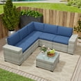 thumbnail image 1 of Wallowsun 6-Piece Modular Sectional Sofa Set, Rattan Wicker Patio Conversation Sets - Outdoor Patio Furniture Set with Thick Cushions & Double-Sided Coffee Table for Garden Patio and Lawn (Blue), 1 of 10
