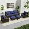 thumbnail image 1 of Wallowsun Patio Furniture Set,7 Pieces Outdoor Sectional Sofa Set,All-Weather Wicker Rattan High Back Patio Conversation Set with Ottomans and 4" Thick Cushions for Pool Patio Backyard，Blue, 1 of 7