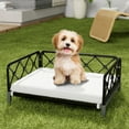 thumbnail image 1 of Wallowsun Wicker Dog Bed with 2'' Cushion,Rattan Dog Sofa Bed for Small Medium Dogs– Indoor/Outdoor Metal Frame Pet Bed up 66lbs(Black Rattan White Cushion), 1 of 9
