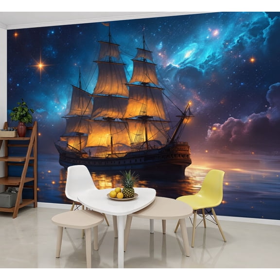 Wallpaper Abstract Boat Sailing Ship Ocean Seascape Vintage Peel and Stick Wall Murals 69"H x 96"W Removable PVC Wall Paper Self-Adhesive Wall Paintings Art Decor for Bedroom Living Room