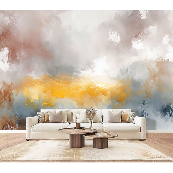 Wallpaper Abstract Concrete Cement Like Painted Gold Accent Soft Gradient Muted Peel and Stick Wall Murals 100"H x 144"W Removable PVC Wall Paper Self-Adhesive Wall Decor for Bedroom Living Room