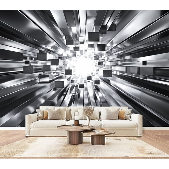Wallpaper Abstract Metallic Structures Bright Light Reflections Peel and Stick Wall Murals 100"H x 144"W Removable PVC Wall Paper Self-Adhesive Wall Paintings Art Decor for Bedroom Living Room