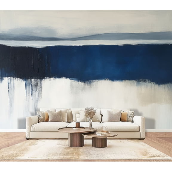 Wallpaper Abstract Modern Blue Seascape Ocean Theme Blue Ocean Waves Misty Peel and Stick Wall Murals 100"H x 144"W Removable PVC Wall Paper Self-Adhesive Wall Paintings Art for Bedroom Living Room