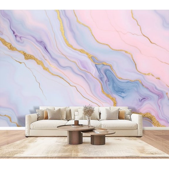 Wallpaper Abstract Pastel Marble Texture Gold Veins Fluid Art Peel and Stick Wall Murals 100"H x 144"W Removable PVC Wall Paper Self-Adhesive Wall Paintings Art Decor for Bedroom Living Room